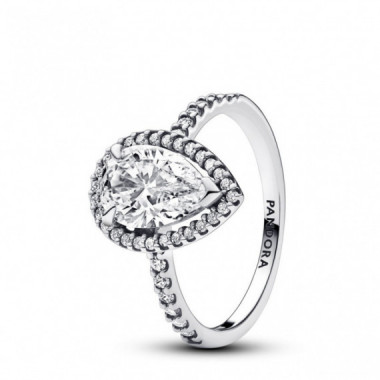 PANDORA Anillo en Plata de Ley Halo Brillante Grande Corte Pera​ 193012C01