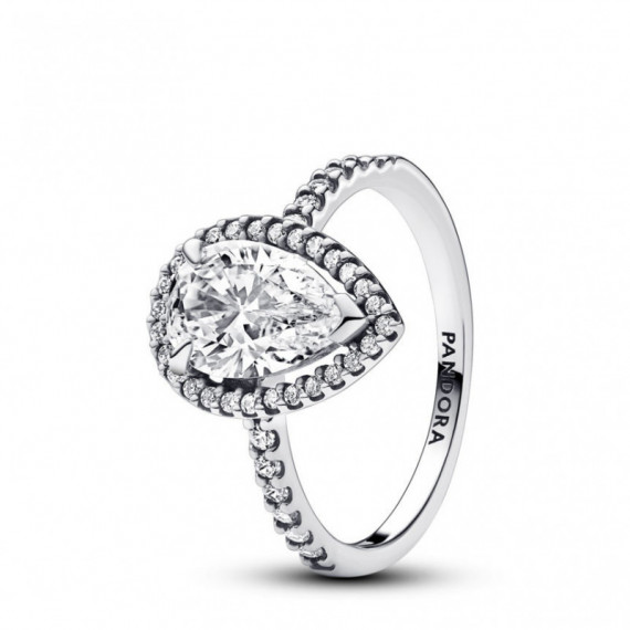 PANDORA Anillo en Plata de Ley Halo Brillante Grande Corte Pera​ 193012C01