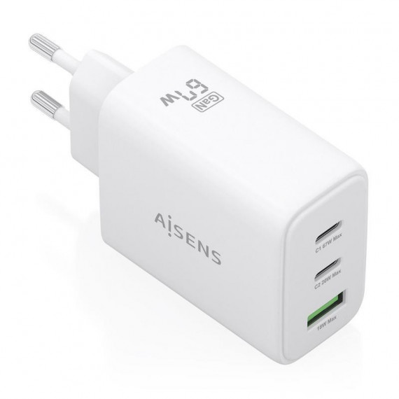 Cargador de Pared AISENS GaN 65W 2xUSB-C 1xUSB-A Blanco
