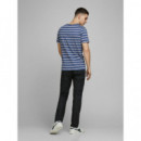 JACK & JONES Camiseta Jprben Stripe Blu. Split Neck