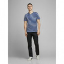 JACK & JONES Camiseta Jprben Stripe Blu. Split Neck