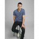 JACK & JONES Camiseta Jprben Stripe Blu. Split Neck