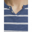 JACK & JONES Camiseta Jprben Stripe Blu. Split Neck