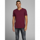JACK & JONES Camiseta Jprben Stripe Blu. Split Neck