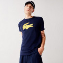 LACOSTE Camiseta Sport en Tejido de Punto Transpirable con Estampado de Cocodrilo en 3D