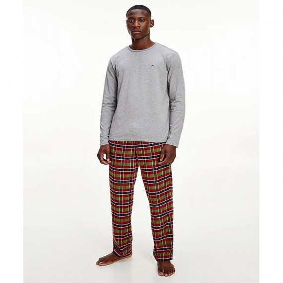 TOMMY HILFIGER Pijama de Franela de Algodón Pantalón y Camiseta de Manga Larga