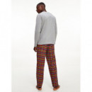 TOMMY HILFIGER Pijama de Franela de Algodón Pantalón y Camiseta de Manga Larga