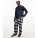 TOMMY HILFIGER Pijama de Franela de Algodón Pantalón y Camiseta de Manga Larga