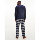 TOMMY HILFIGER Pijama de Franela de Algodón Pantalón y Camiseta de Manga Larga