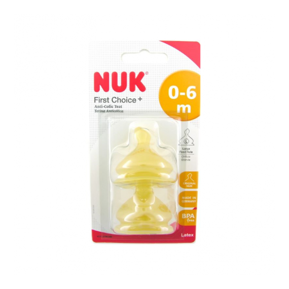 Tetina Látex Anticólico NUK First Choice Orificio Grande 6 Meses 2 Uds