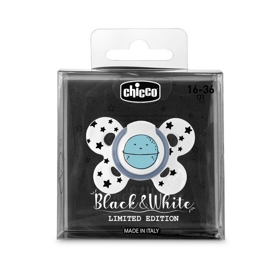 CHICCO Chupete Black & White Silicona 6-16M Azul