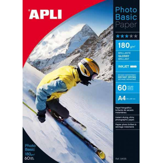 PAPEL APLI DIN A4 DE 180 grs.GLOSSY PAPER 60 hojas