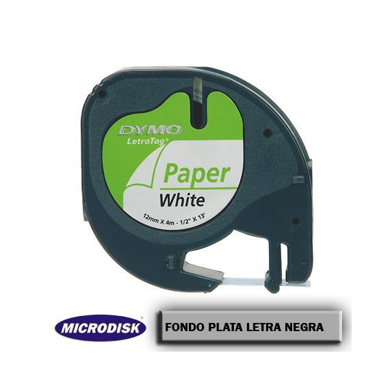 CINTA DYMO LETRATAG 12x4m Fondo plata letra negra