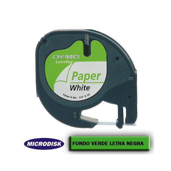 CINTA DYMO LETRATAG 12x4m Fondo verde letra negra