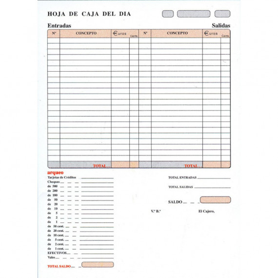 TALONARIO DE HOJAS ARQUEO DE CAJA
