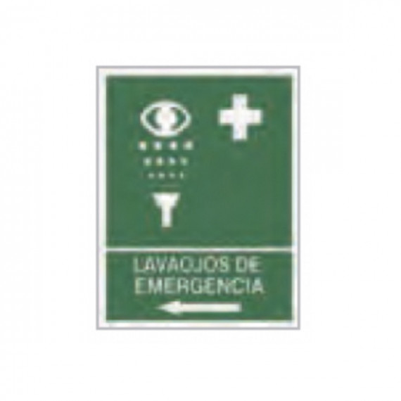 Cartel PVC 21X30 Fluorescente Lavaojos Emergencia Izquierda