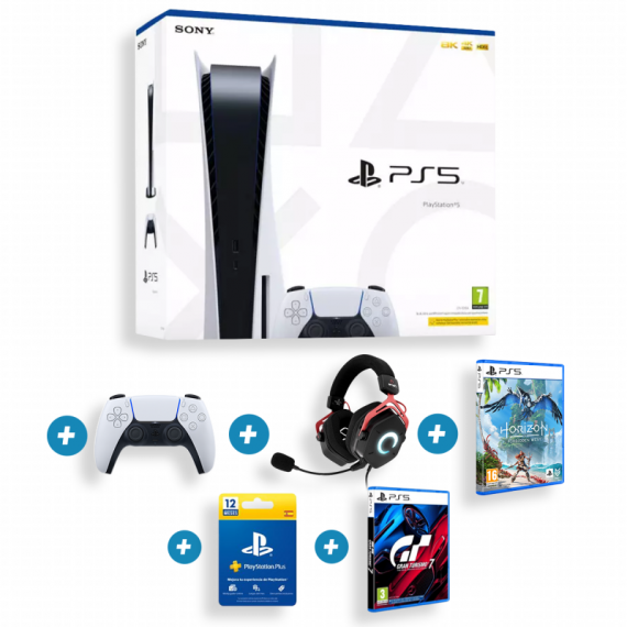 Playstation 5 Standard (con Lector)  + Mando + Auriculares + 2 Juegos + Tarjeta 12 Meses  SONY