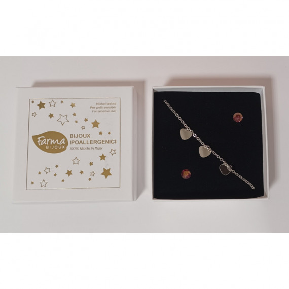 Farmabijoux Pulsera Corazon Plateado + Pendiente  FARMA BIJOUX