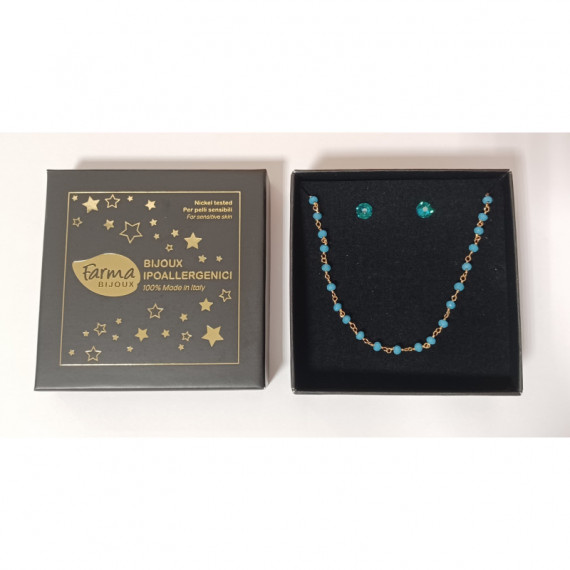 Farmabijoux Colgante Cuentas Azules + Pendientes  FARMA BIJOUX