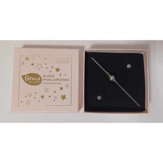 Farmabijox Pulsera Piedra Plateada + Pendientes  FARMA BIJOUX