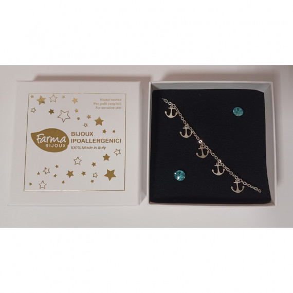 Farmabijoux Pulsera Anclas Plateadas + Pendiente  FARMA BIJOUX