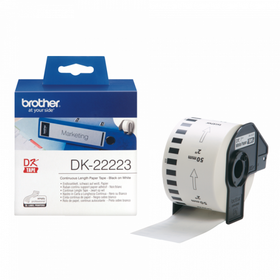BROTHER Etiquetas DK22223  Cinta Continua de Papel Térmico (blanca). Ancho: 50 Mm. Longitud: 30,48 M