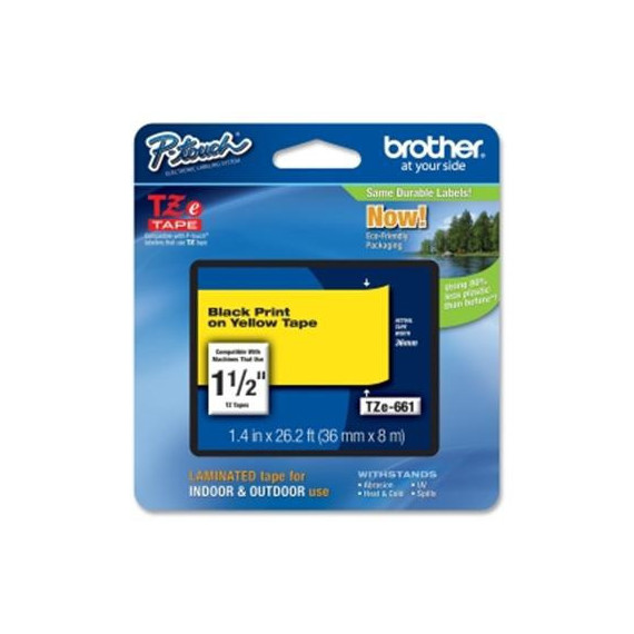 BROTHER Cinta Laminada TZE661 36MM Texto Negro sobre Fondo Amarillo. Ancho: 36 Mm. Longitud: 8 M