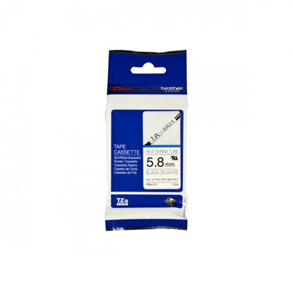 BROTHER Cinta Tubo Termorretractil HSE-211 5.8MM Texto Negro sobre Fondo Blanco Ancho 5.8MM Longitud 1.5M