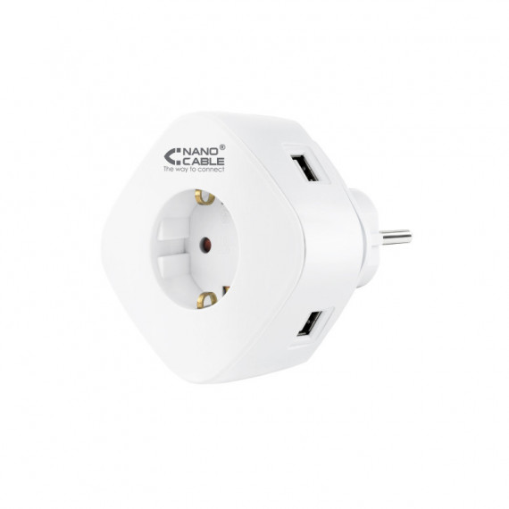NANOCABLE Base Corriente con 3 Tomas USB con Enchufe Integrado