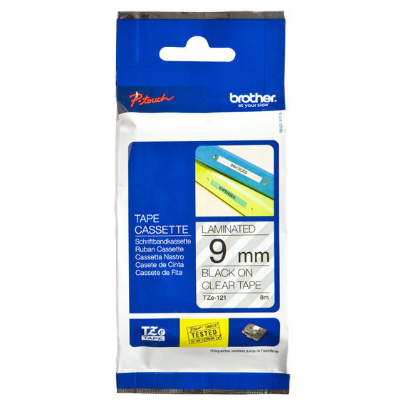 BROTHER Cinta Laminada Etiquetas TZE121 9MM Texto Negro sobre Fondo Transparente. Ancho: 9 Mm. Longitud: 8 M