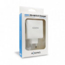 AISENS Cargador Pared 48W Blanco 1XUSB-C PD3.0 30W, 1XUSB-A QC3.0 18W