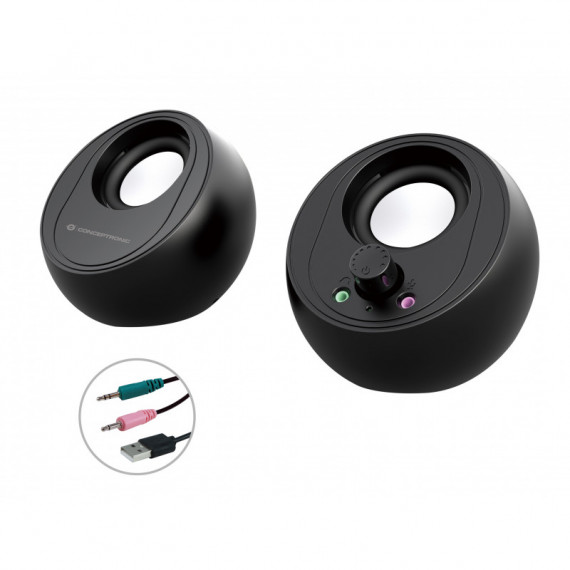 CONCEPTRONIC Altavoces 2.0 BJORN01B Negro 10W Jack 3.5 y BLUETOOTH Alimentacion USB