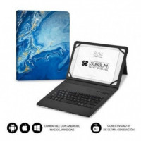 SUBBLIM Funda con Teclado Keytab Pro Bt para Tablet de 9- 11 Marmol Azul - Guanxe Atlantic Marketplace