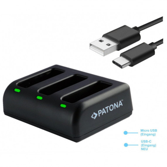PATONA Triple Charger Gopro Hero 5. Micro Usb-cable