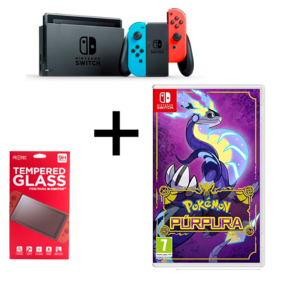 NINTENDO Switch + Pokemon Púrpura + Protector