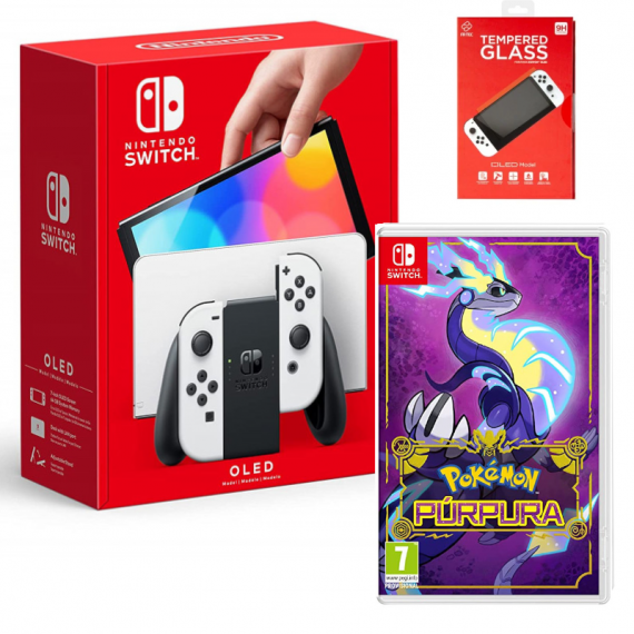 NINTENDO Switch Oled 7" + Pokemon Púrpura + Protector
