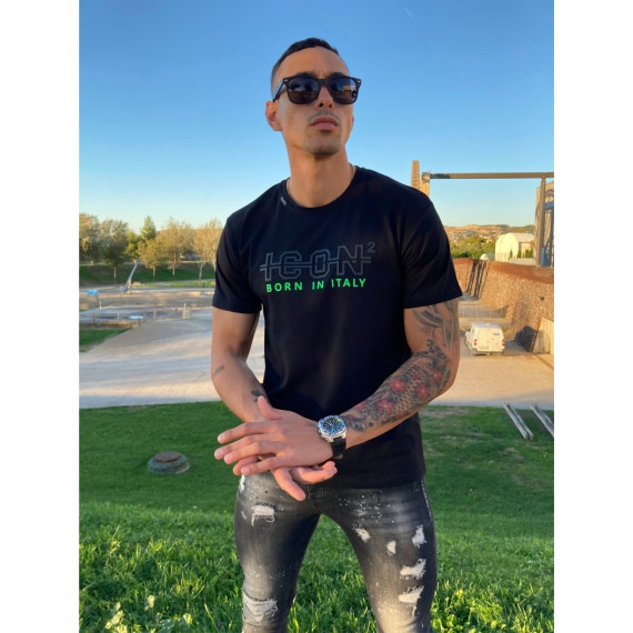 Camiseta ICON OVDS negra dettales flúor