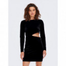 Vestido Cut Out de Manga Larga en Terciopelo Smooth Velvet de ONLY