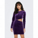 Vestido Cut Out de Manga Larga en Terciopelo Smooth Velvet de ONLY