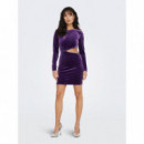 Vestido Cut Out de Manga Larga en Terciopelo Smooth Velvet de ONLY