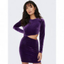 Vestido Cut Out de Manga Larga en Terciopelo Smooth Velvet de ONLY
