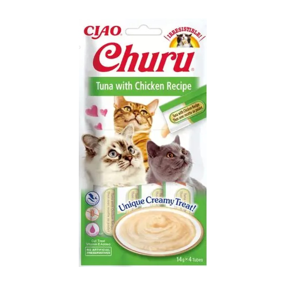 CHURU Gato Snack Pure Atun y Pollo 4X14 Gr
