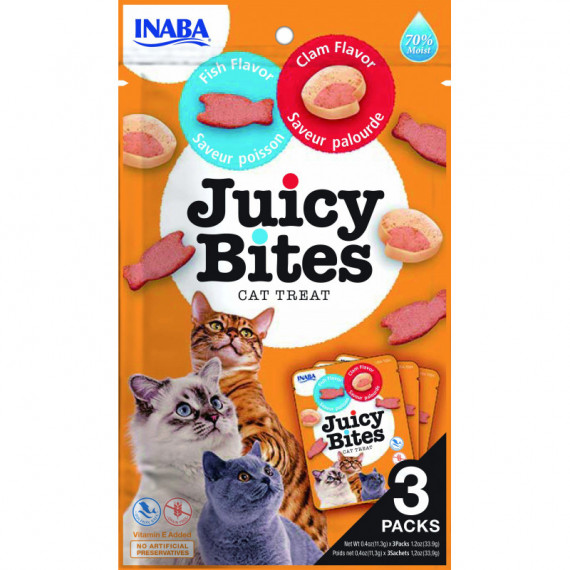 CHURU Gato Snack Juicy Bites Pescado y Almeja 3X11 Gr