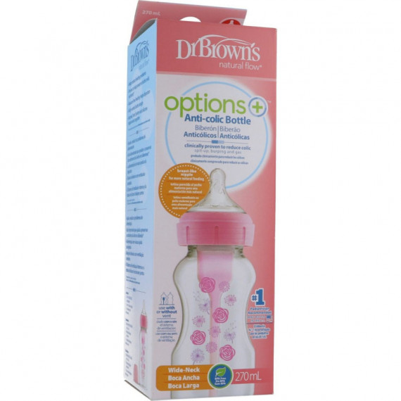 Biberon Tetina Silicona Boca Ancha Dr Brown Rosa 270 Ml  DRBROWN'S