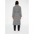 WILD PONY Chaquetas Mujer Abrigo Largo con Botones y Cinturón con Estampado de Pata de Gallo Blanco