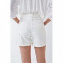 SALSA JEANS Vaqueros Mujer Bermuda Push In Secret Glamour Ecru con Cinto