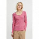 ICHI Camisetas Mujer Camiseta Manga Larga Super Chateau Rose