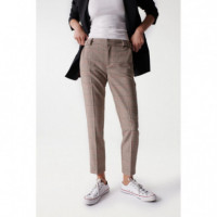 SALSA JEANS Pantalones Pantalón Chino Cropped Slim con Estampado de Cuadros