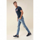 SALSA JEANS Vaqueros Hombre Pantalones Jogger Slim Premium Wash Lavado Claro