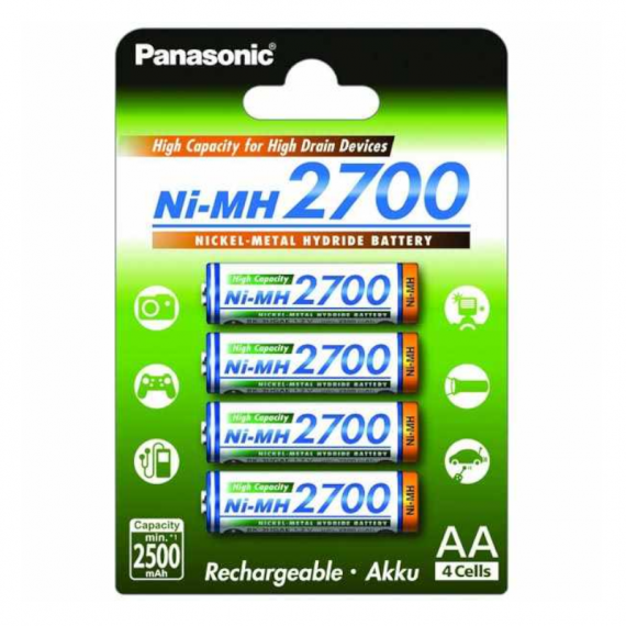 PANASONIC Pilas Recargables Pack 4 Unidades Aa NI-MH2700